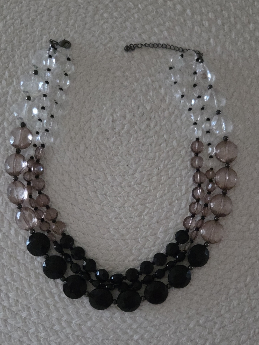 Three-Strand Necklace in Black,  Taupe, and Clear